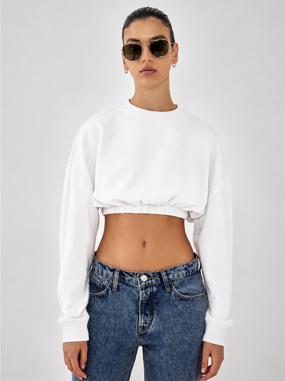 TNA Cropped Long Sleeve Top in White